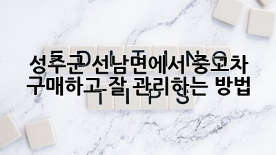 성주군 선남면에서 중고차 구매하고 잘 관리하는 방법